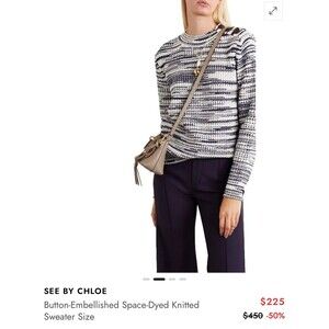 See by Chloe button embellished space dye knit sweater small navy Ret $450